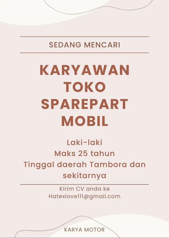 Mencari Karyawan TOKO Sparepart Mobil
