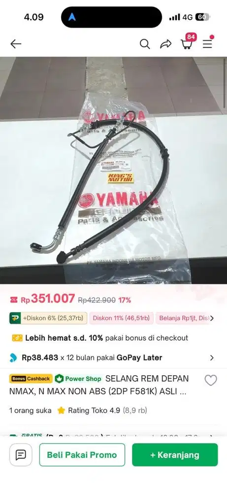 Selang rem depan Nmax Non ABS