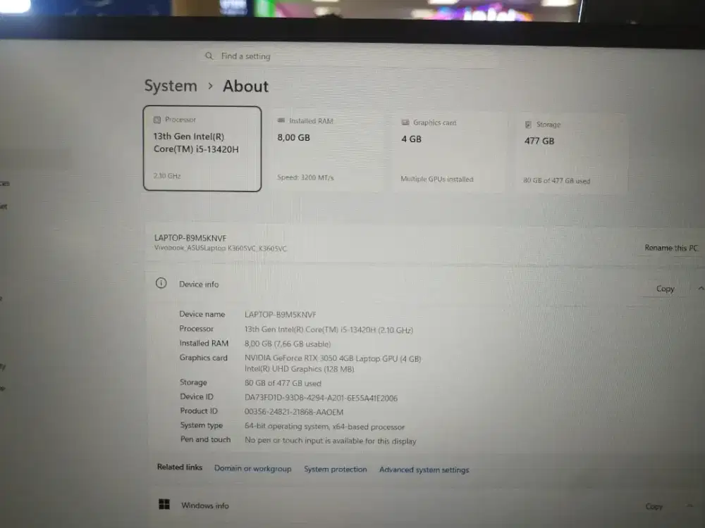 laptop Asus k3605VC core i5 gen 13