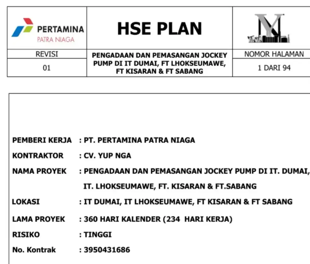Jasa Pembuatan HSE PLAN & JSA