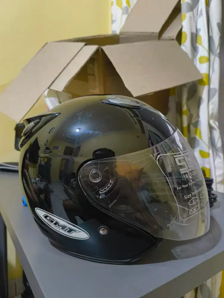HELM HALF FACE GMT BARU UKURAN L DOUBLE VISOR