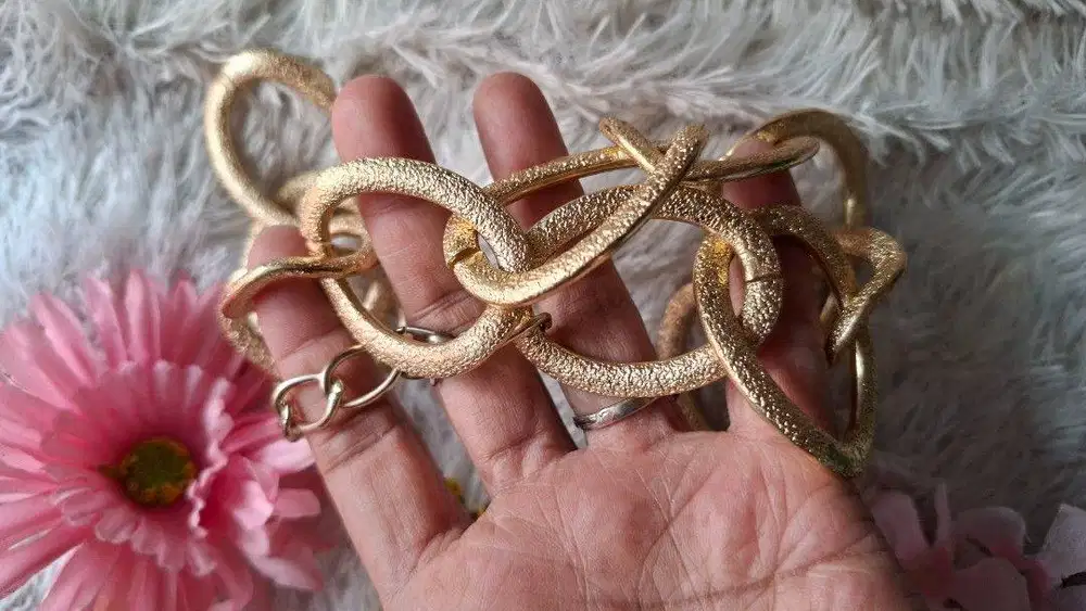 Kalung Rantai Tebal Vintage Gold Tone - Chunky Chain Necklace Ringan E