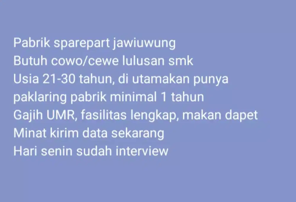 Lowongan pabrik sparepart