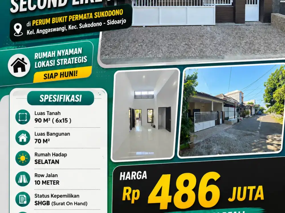 Dekat ke Pasar + Puskesmas Sukodono!! Rumah Istimewa Sudah Renovasi di Bukit Permata Sukodono