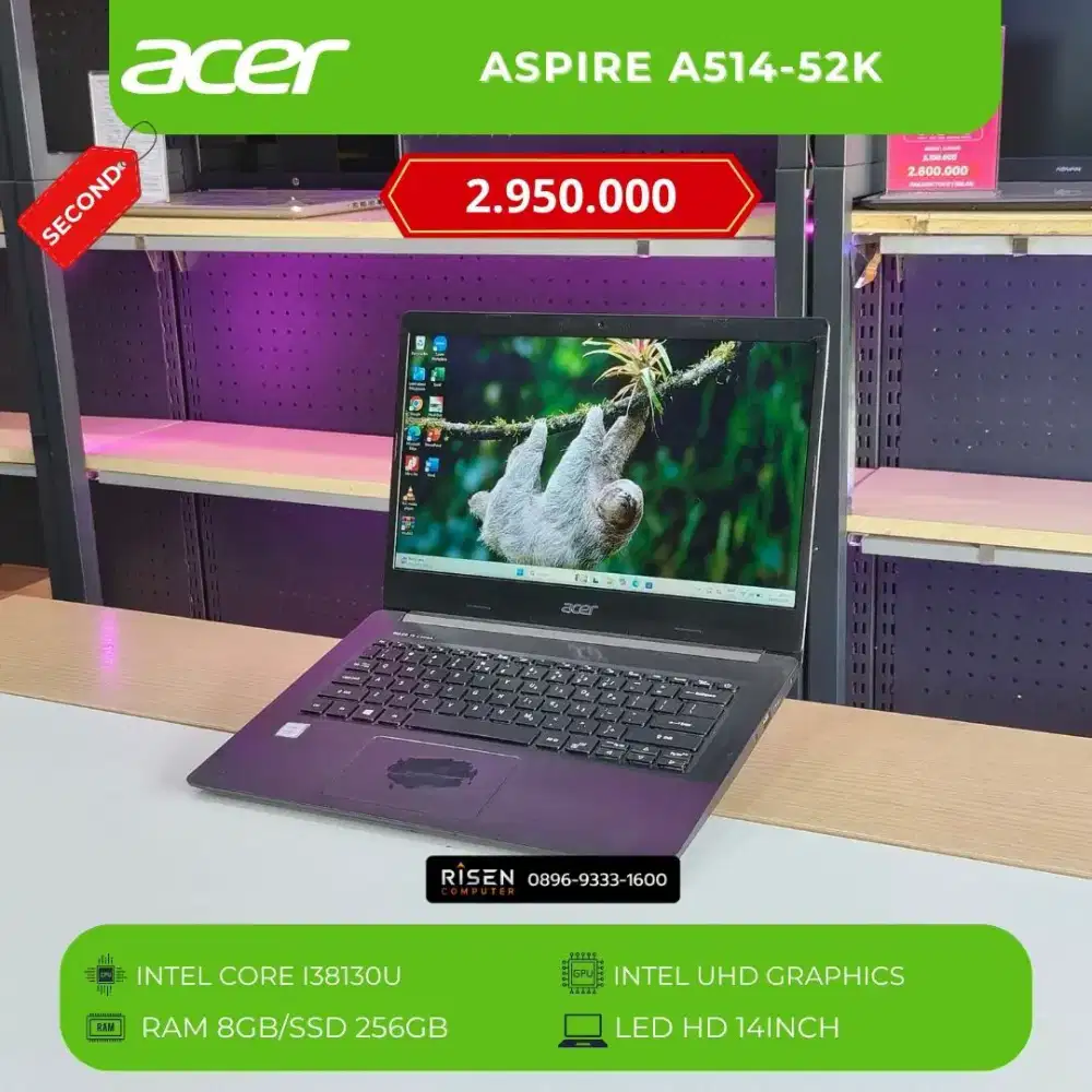 ACER ASPIRE A514-52K Core I3-8130U RAM 8GB SSD 256GB HD 14inch Second