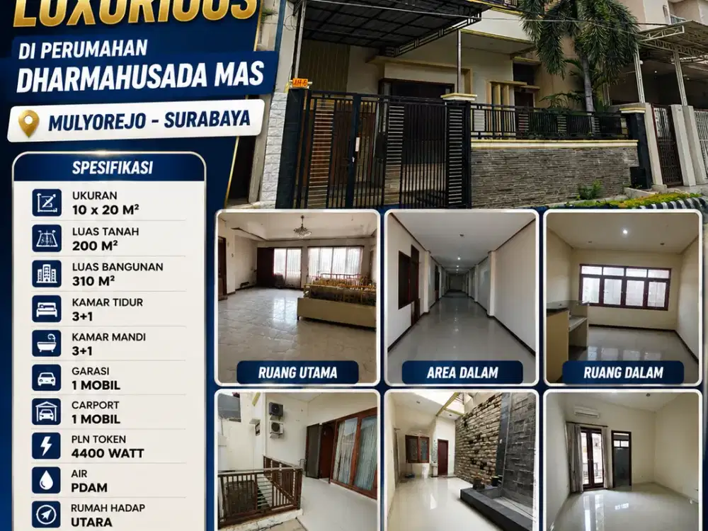 LUAS TANAH 200 M2!! DIJUAL CEPAT RUMAH LUX 2 LANTAI DI PERUM DHARMAHUSADA MAS – MULYOREJO SURABAYA