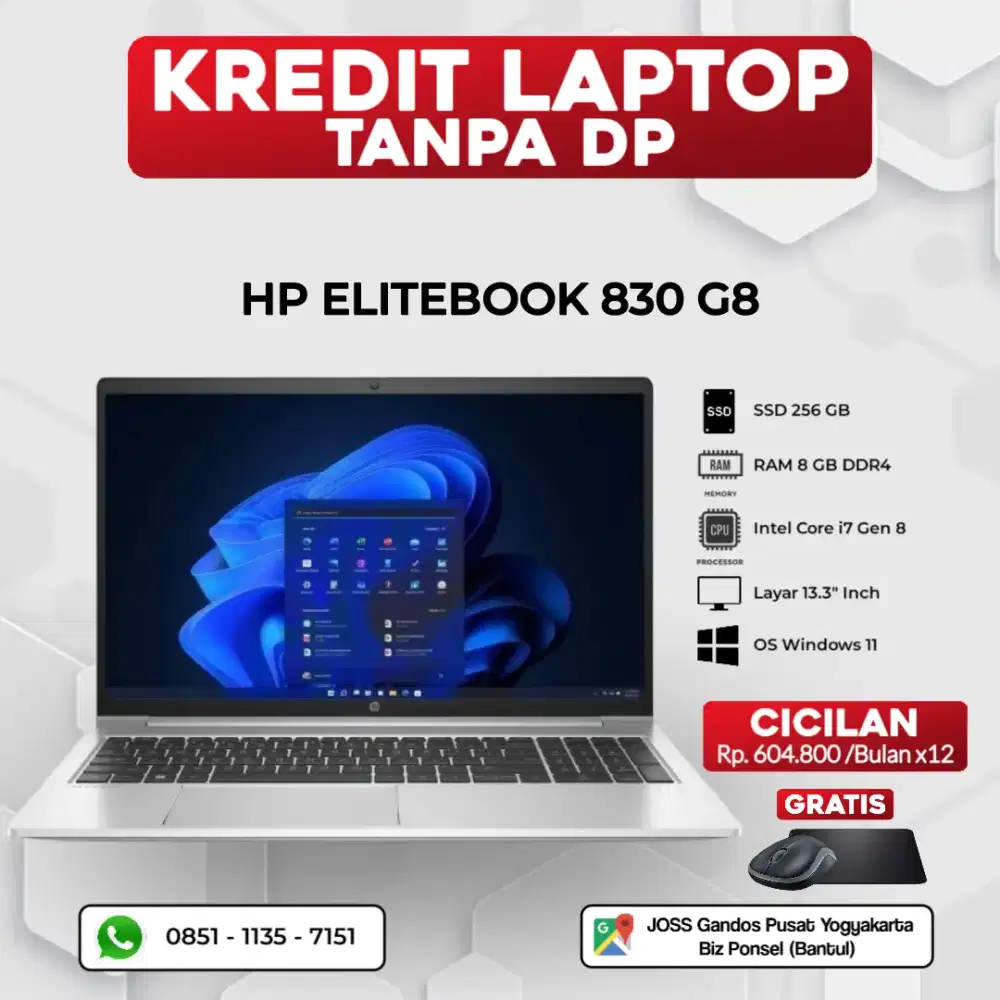 BISA KREDIT LAPTOP HP ELITEBOOK 830 G8 | INTEL CORE i7 | RAM 8GB DDR4