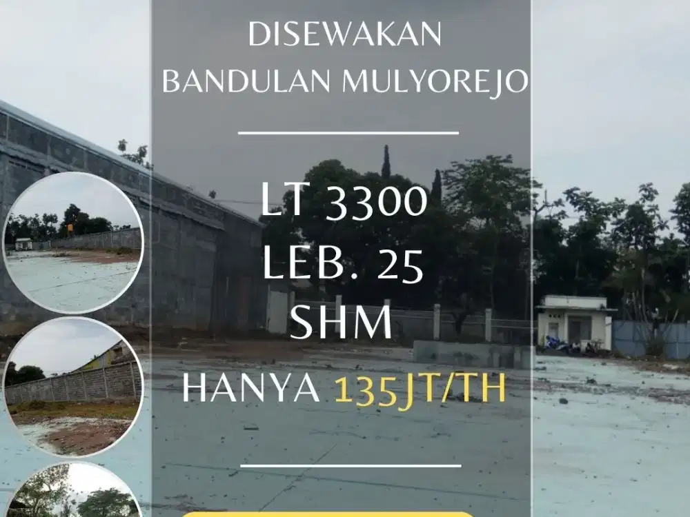 Tanah disewakan di Bandulan Mulyorejo Lt3300 leb25 Tembok keliling