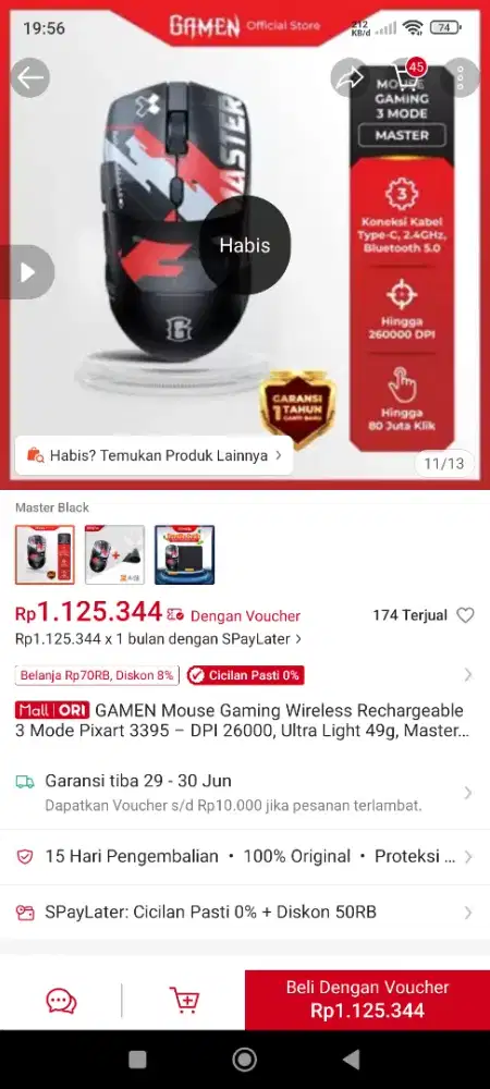 JUAL MOUSE GAMING WIRELESS GAMEN PIXART 3395