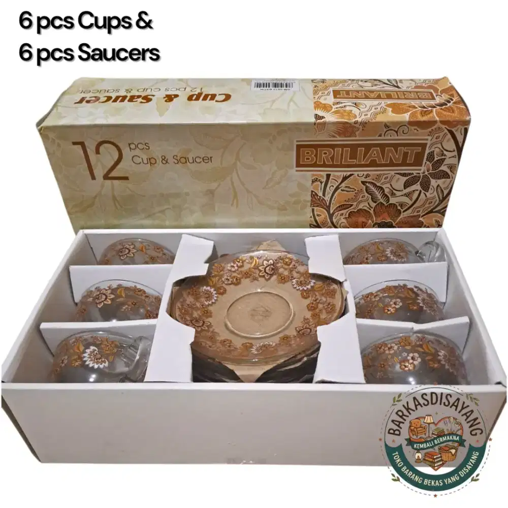 JUAL MURAH SET CANGKIR TEH/KOPI MOTIF BATIK 6 PASANG WARNA GOLD
