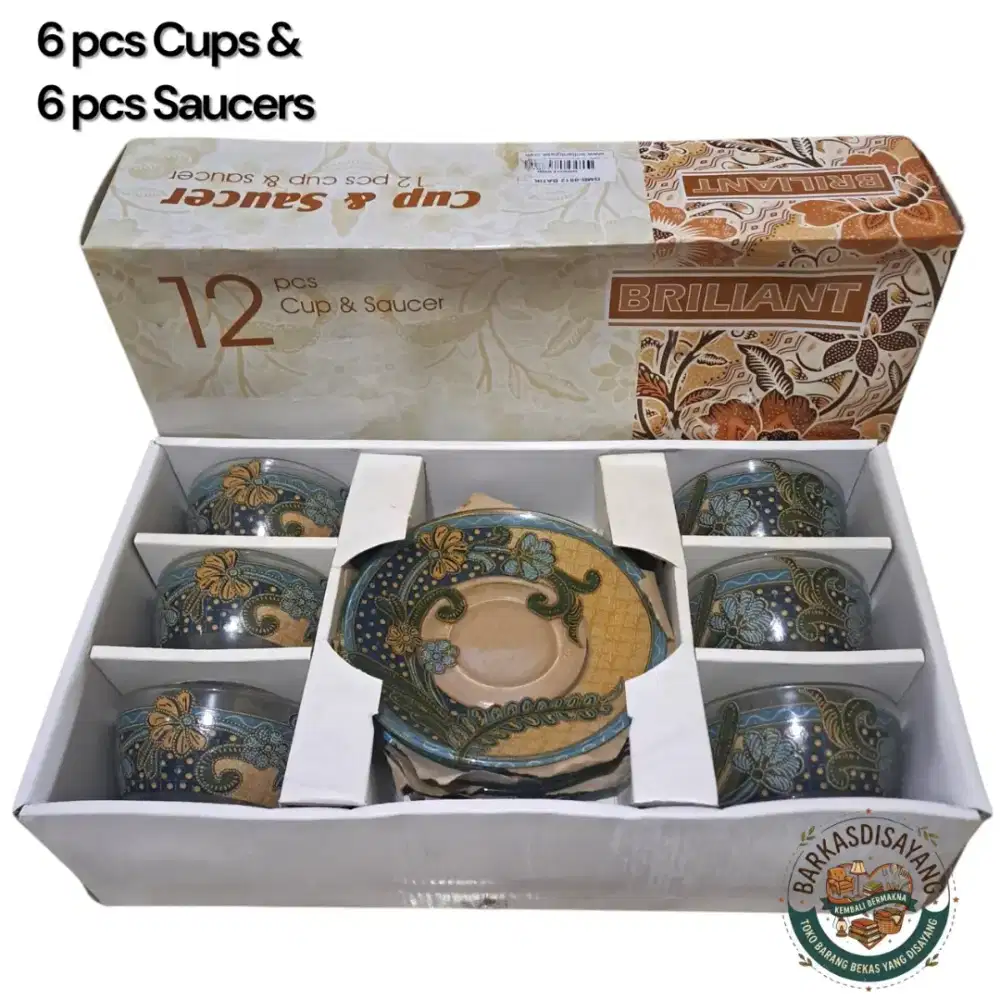 JUAL MURAH SET CANGKIR TEH/KOPI MOTIF BATIK 6 PASANG WARNA HIJAU TUA