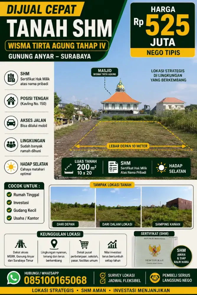 DIJUAL CEPAT TANAH SHM 10X20 SHM