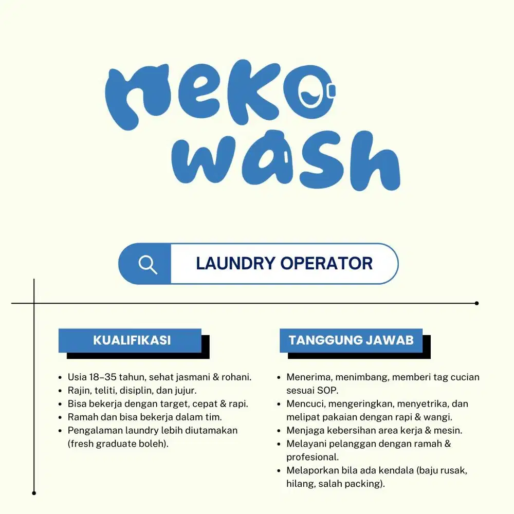 DIBUTUHKAN LAUNDRY OPERATOR