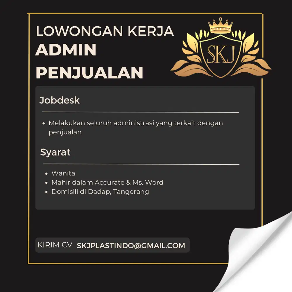 LOWONGAN KERJA ADMIN PENJUALAN