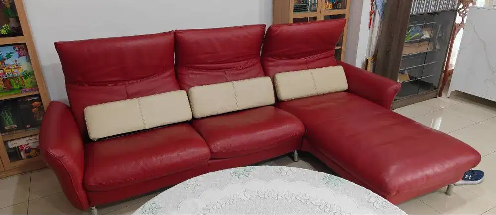 Sofa 3 seats + 1 recliner seat kulit ASLI
