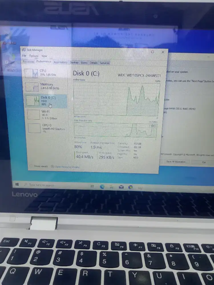 Lenovo yoga 310 proses nya Celeron n3350 ram 4 GB HDD 1 TB win 11