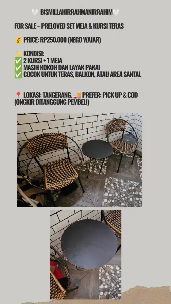 Set Meja & Kursi Teras Preloved (2 Kursi + 1 Meja)