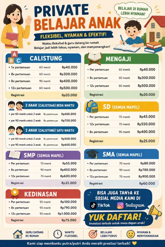 Yuk bunda-bunda yang mau les privat bersama kami