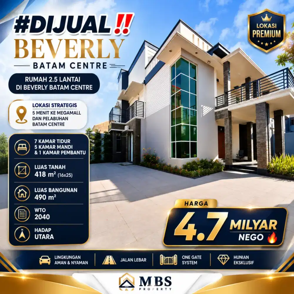 Rumah 2.5Lantai di Beverly Batam Centre.