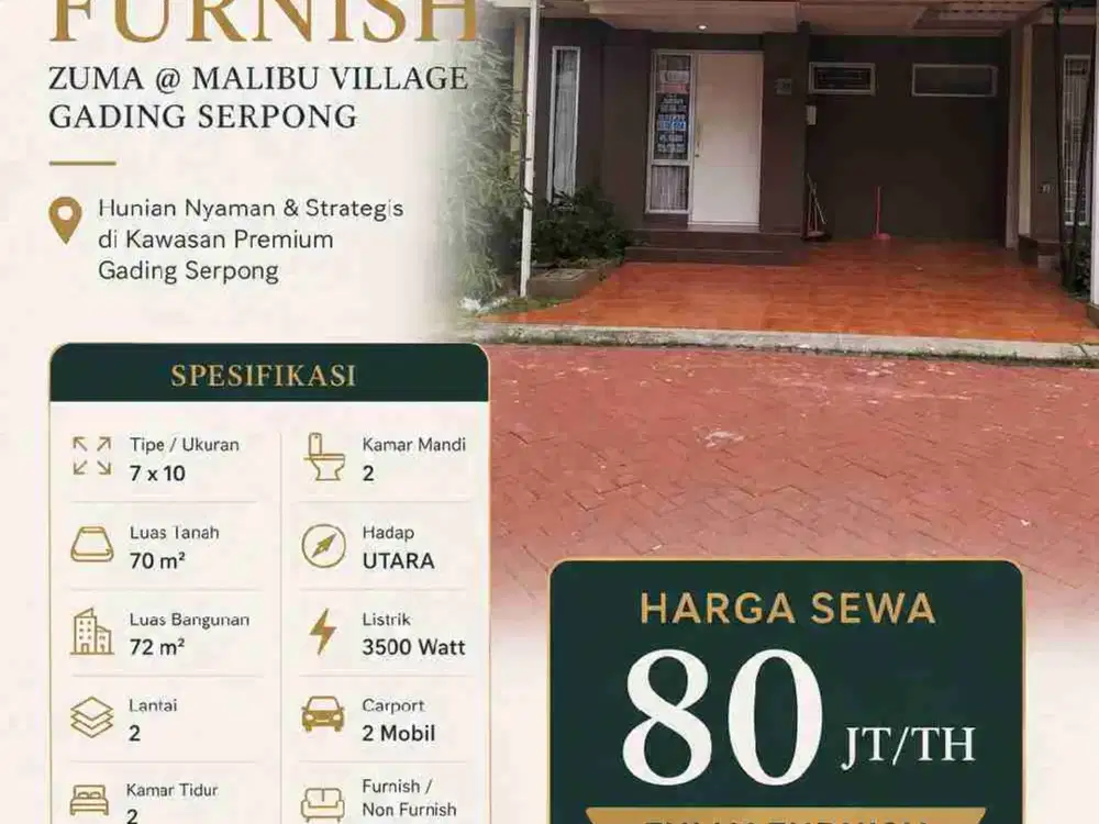 DISEWAKAN RUMAH Fully Furnish di ZUMA MALIBU VILLAGE - GADING SERPONG