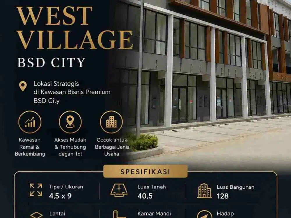 DISEWAKAN RUKO 3LANTAI WEST VILLAGE BSD CITY! MASIH TERLIHAT JALAN BRAND NEW UNIT LANGKA