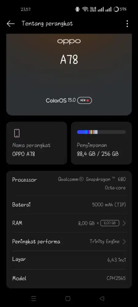 Oppo a78 4g.ram 8+8/256