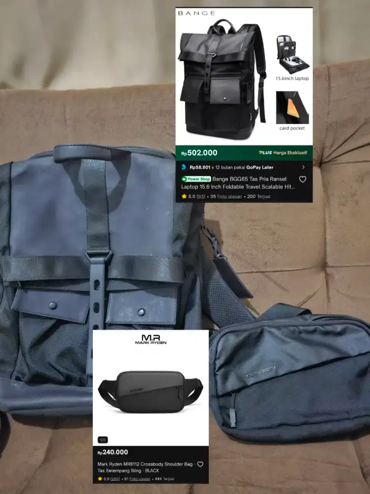 Backpack BANGE dan sling bag Mark ryden (bonus laptop case)