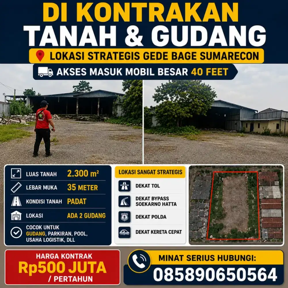 Gudang di sewakan lokasi masuk mobil toronton 40fit