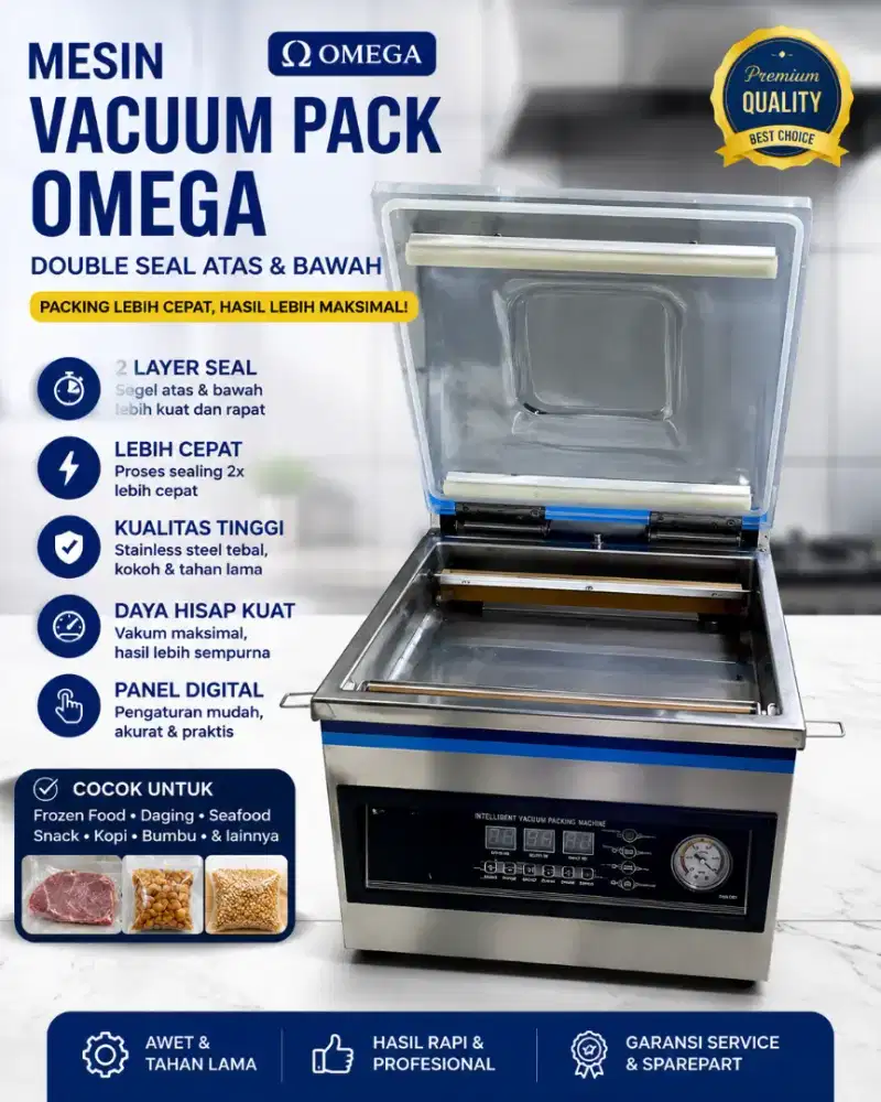 Mesin Vacuum Pack Omega Double Seal Atas Bawah Siap Pakai