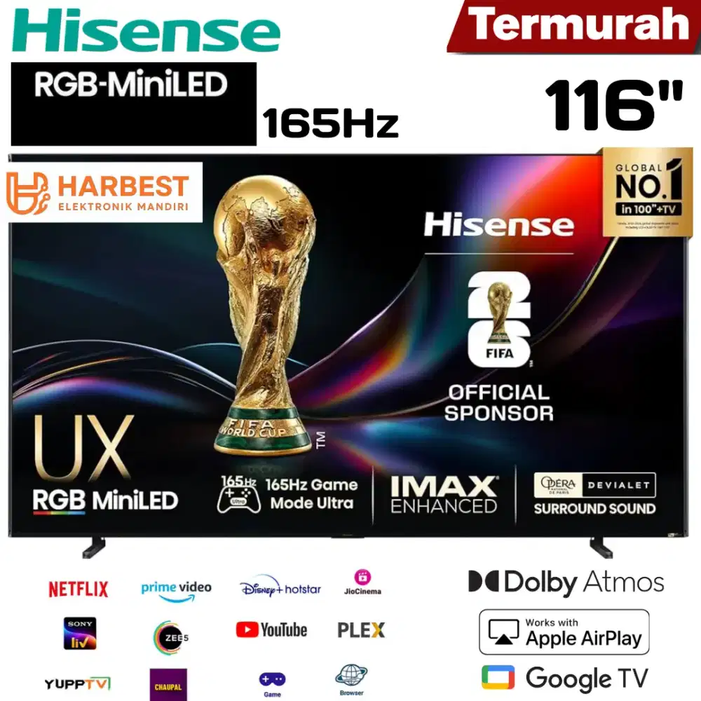 HISENSE TV UX 116 Vidaa Smart RGB-MiniLED TV 116 inch 3D ColourMaster