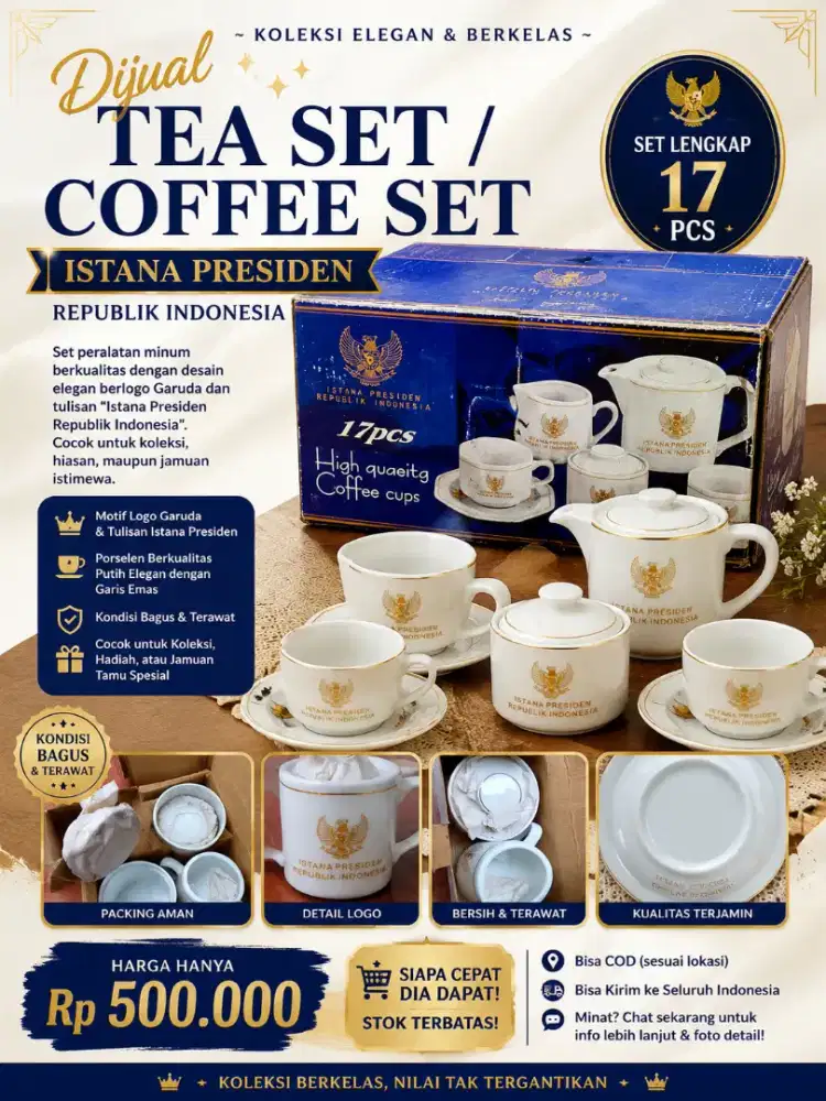 Tea Set / Coffee Set Istana Presiden RI 17 PCS Lengkap Original Box