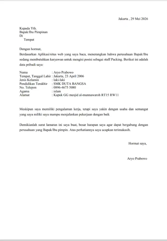 Info loker packing buat saya