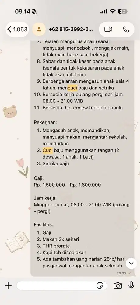 DICARI PENGASUH & TUKANG CUCI GOSOK