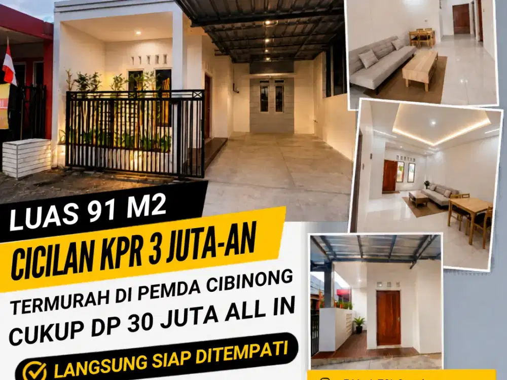 Rumah Rapih Siap Huni Luas 91 M2 di Pemda cibinong Cicil KPR 3 JUTA-an Free Biaya2!