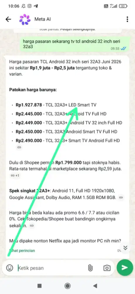 tv android tcl 32 inch seri 32a3