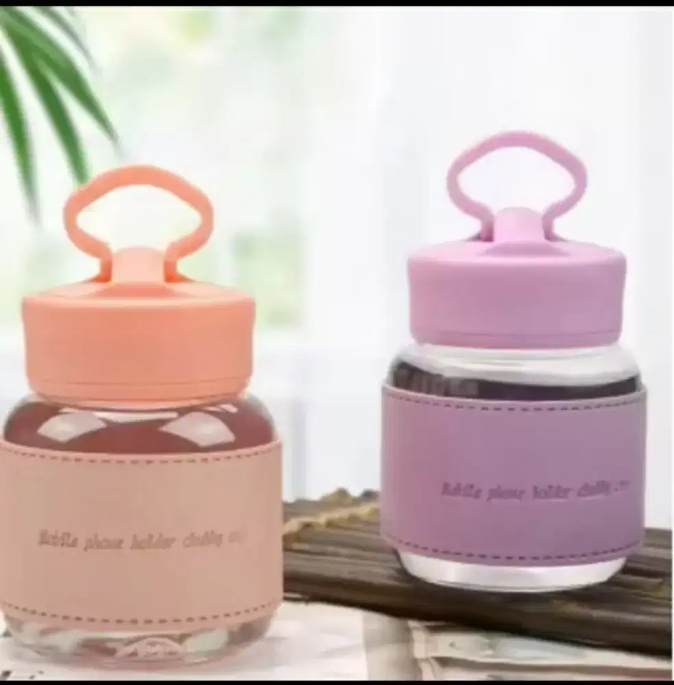 Botol Minum Kaca 300ml Holder HP