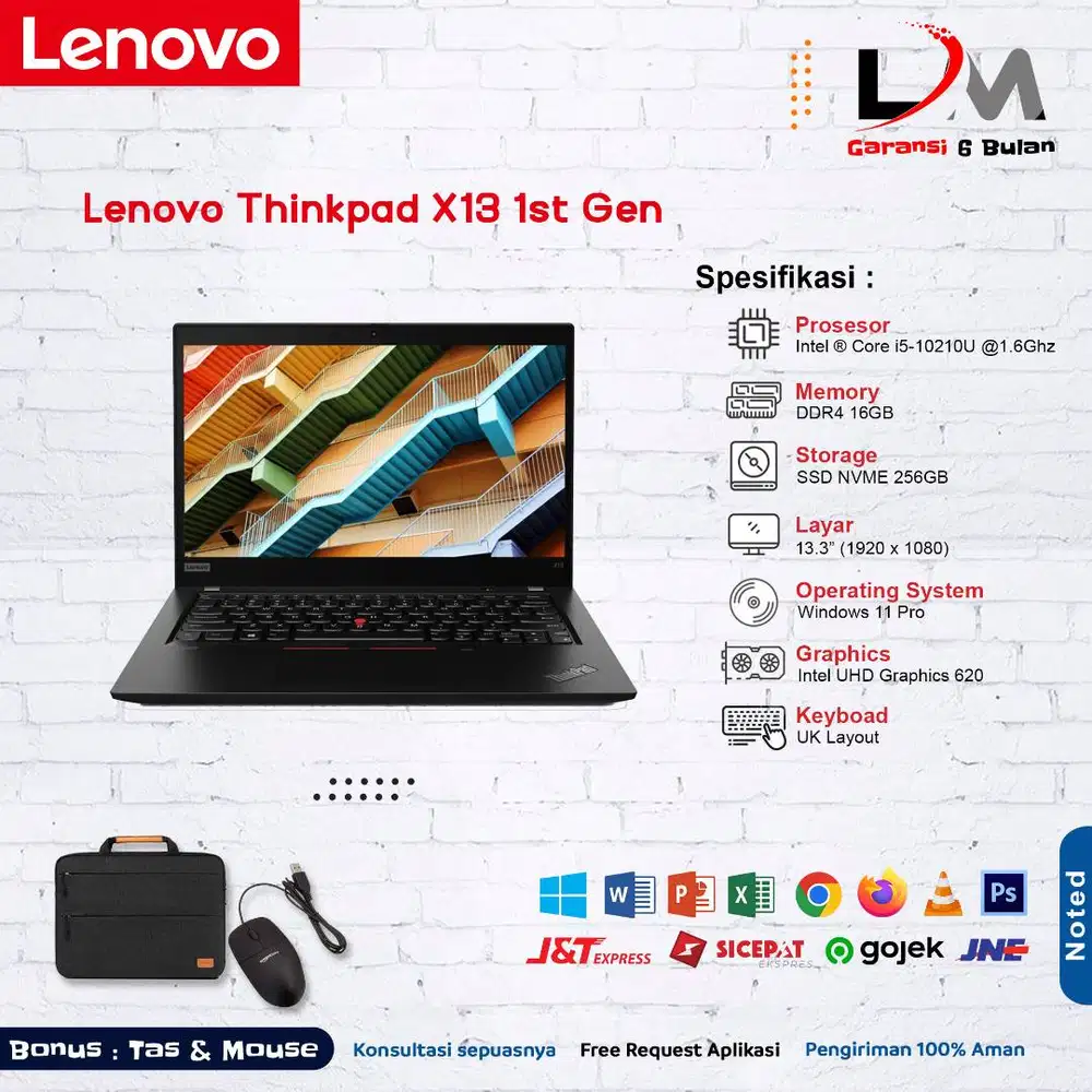 Lenovo Thinkpad X13 Intel i5 Gen Ram 8GB Ssd 256GB 13.3 FHD Bergaransi