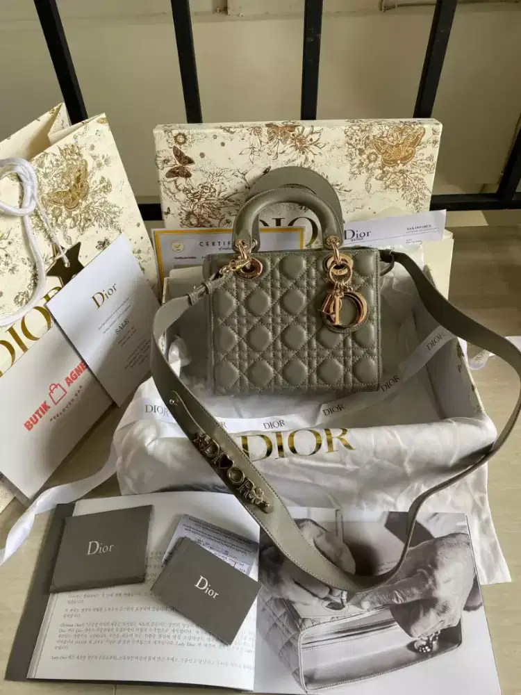 Nego Preloved Small Lady D My ABC Bag Cannage Lambskin Grey Authentic