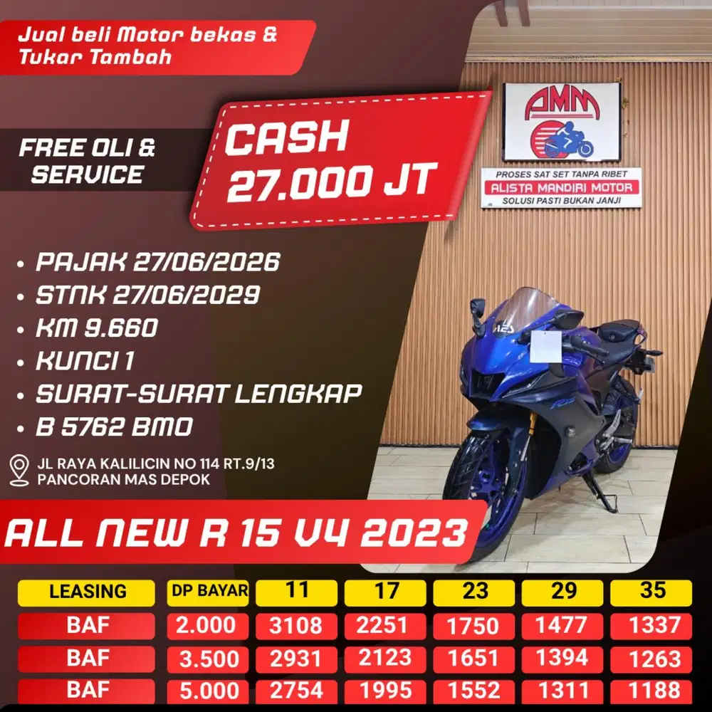 ALL NEW R 15 V4 2023 PAJAK HIDUP PAYLATER CC 0% CASH / KREDIT ALISTA