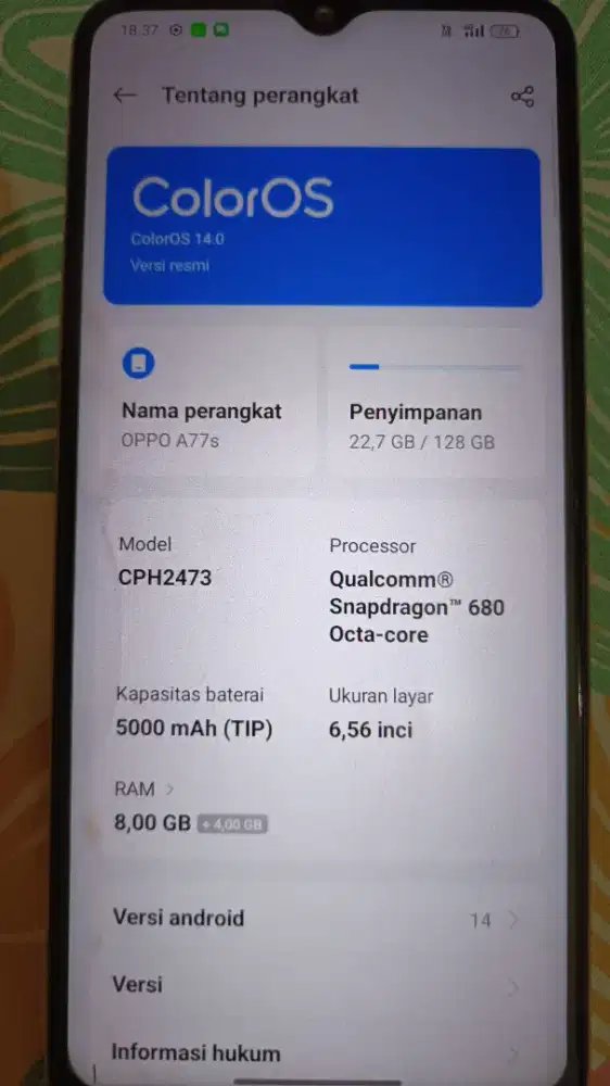 OPPO A77s 8/128 HP saja