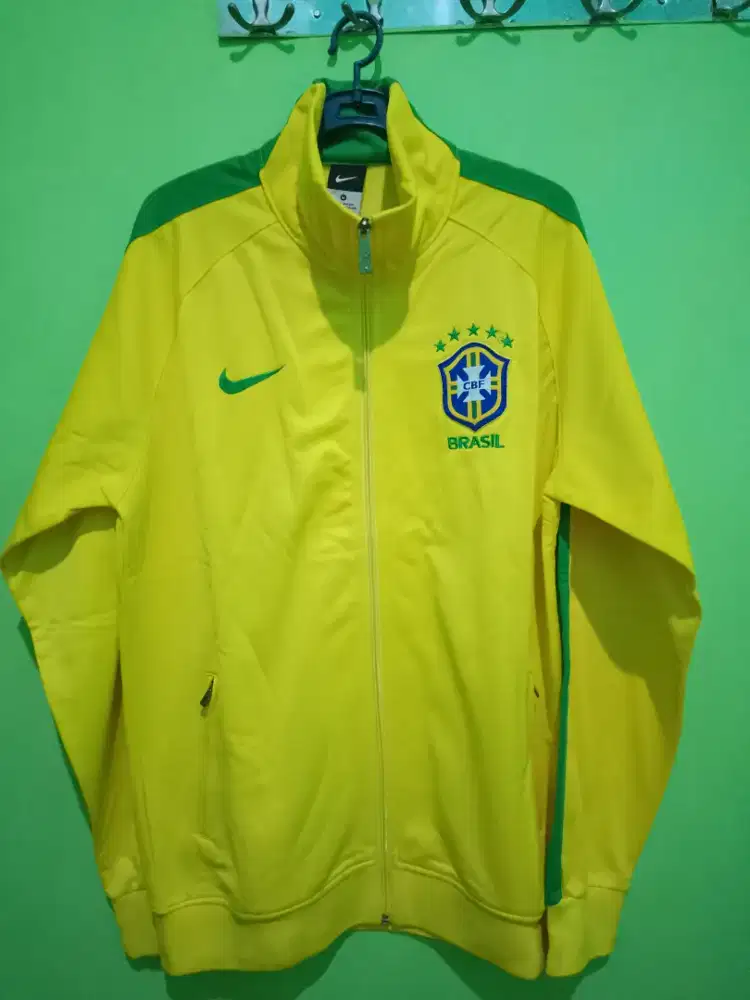 Jaket Nike Brasil CBF Track Jacket Full Zip Size M Kuning Hijau