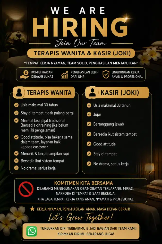 Loker terapis massage dan kasir pp