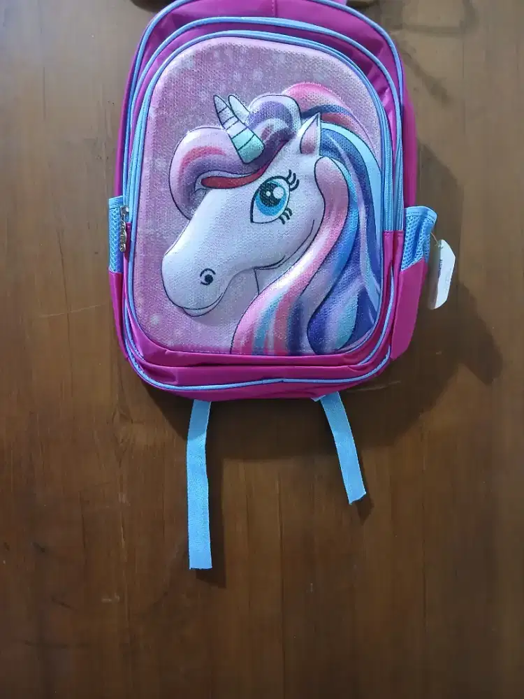 Tas Ransel Anak Perempuan Unicorn 3D Pink Glitter – Tas Sekolah TK/SD