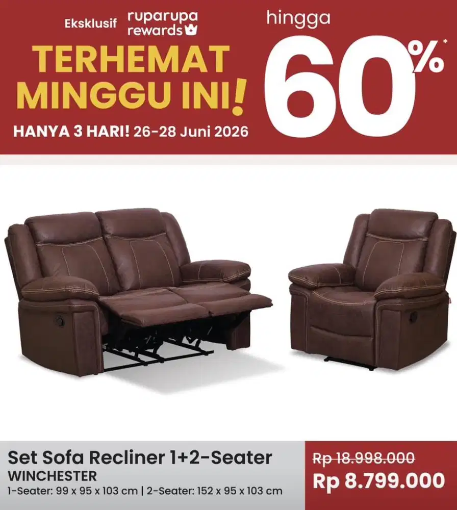 PROMO SOFA RECLINER 2 DAN 3 SEATER MEWAH