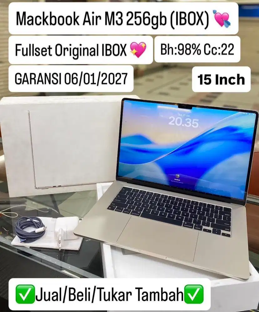 Macbook Air M3 15 Inch 256 Gb Starlight Resmi ibox
