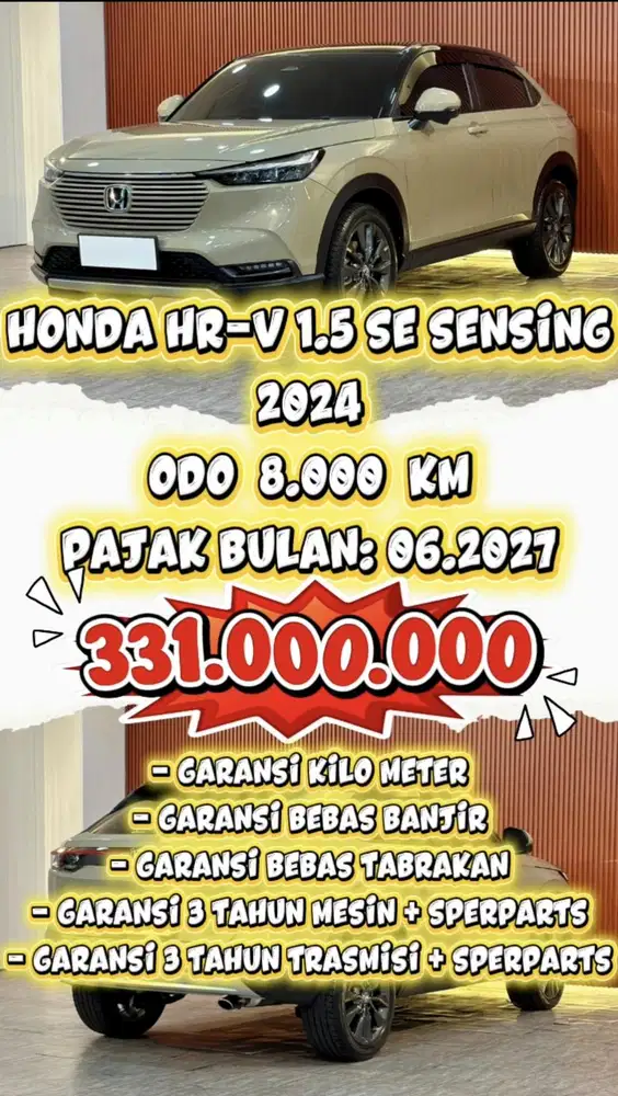 [ ODO 8.000 KM ] HONDA HR-V SE SENSING 1.5 AT 2024