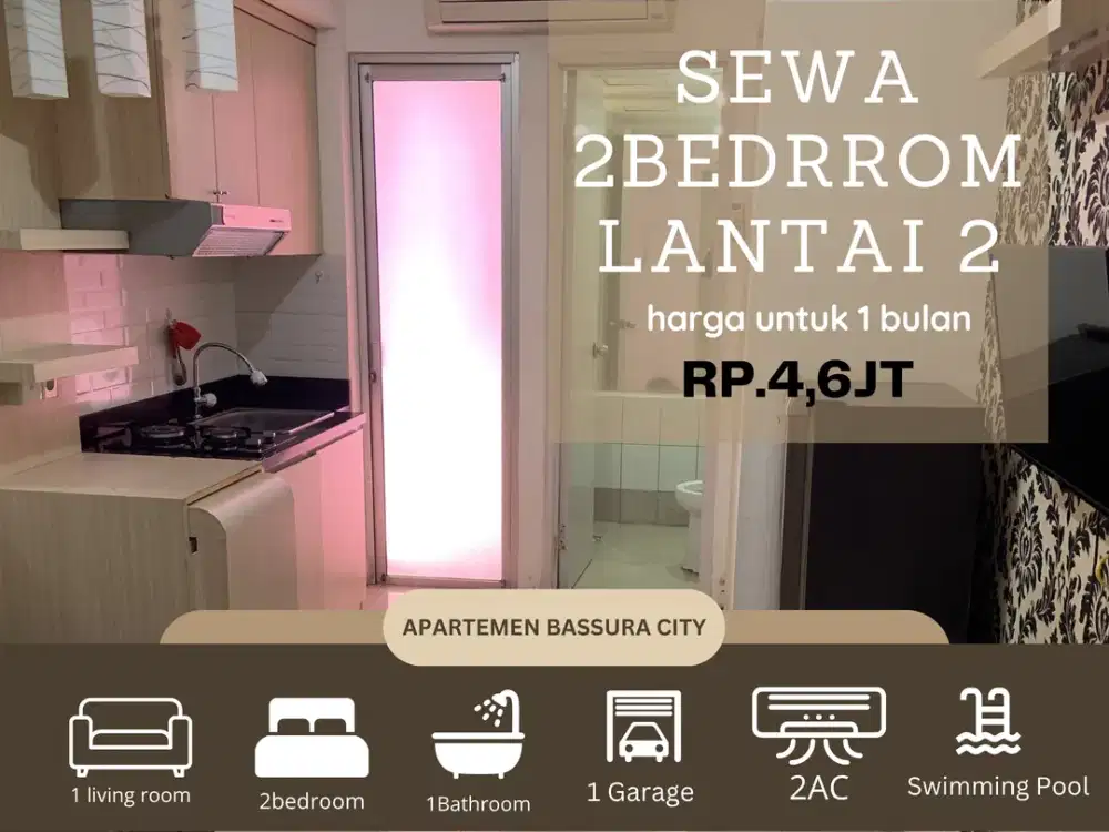 sewa 2kamar bulanan full furnished apartemen bassura city