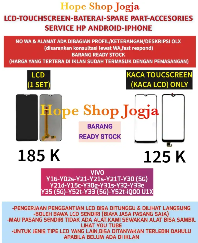 Touchscreen-Baterai-Lcd Vivo Y21d-Y15c-Y30g-Y31s-Y32-Y33e
Y35 (5G)