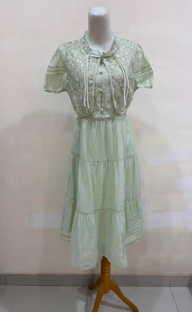 Dress Chengsam Hijau Fashion Wanita Terusan Gaun Lace