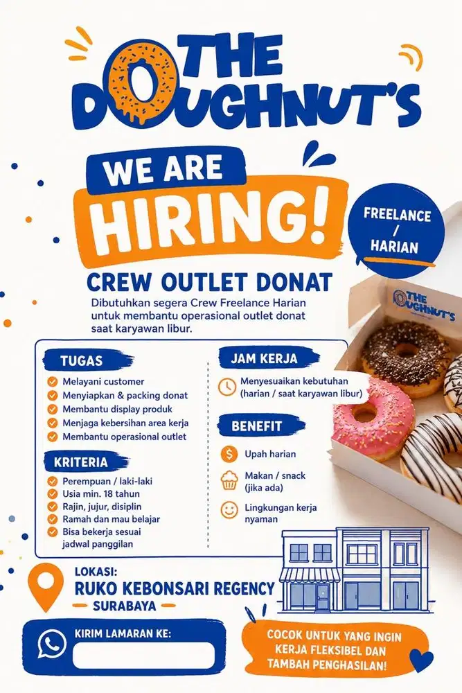 Dicari staff untuk freeland topping , baking donat